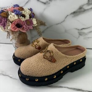 ❌SOLD❌Circus NY Sherpa Clogs Platform Gold Chain Studded Chunky Sole Mules Shoes